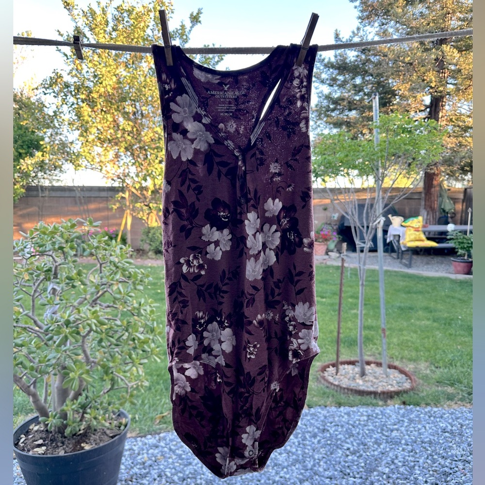 Bodysuit, burgundy with white and burgundy flowers